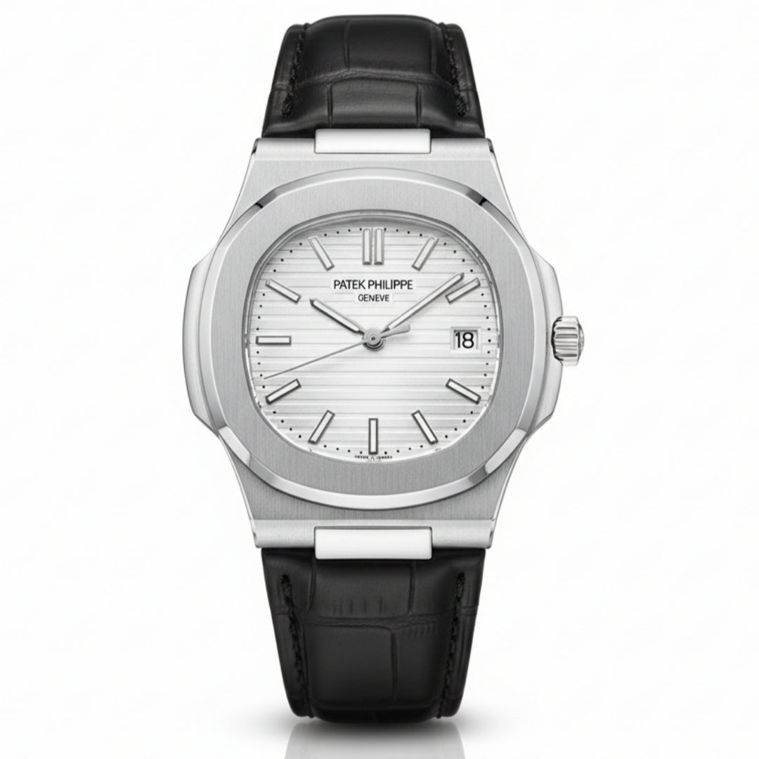PP Nautilus Silver Steel & Black Leather (Semi-Automatic) – RG store