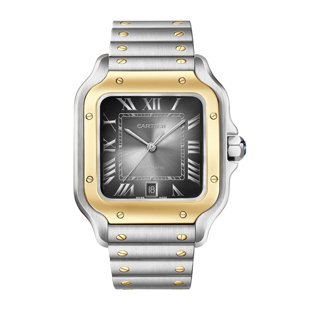 Santos de Cartier silver and gold frame Quartz black dial