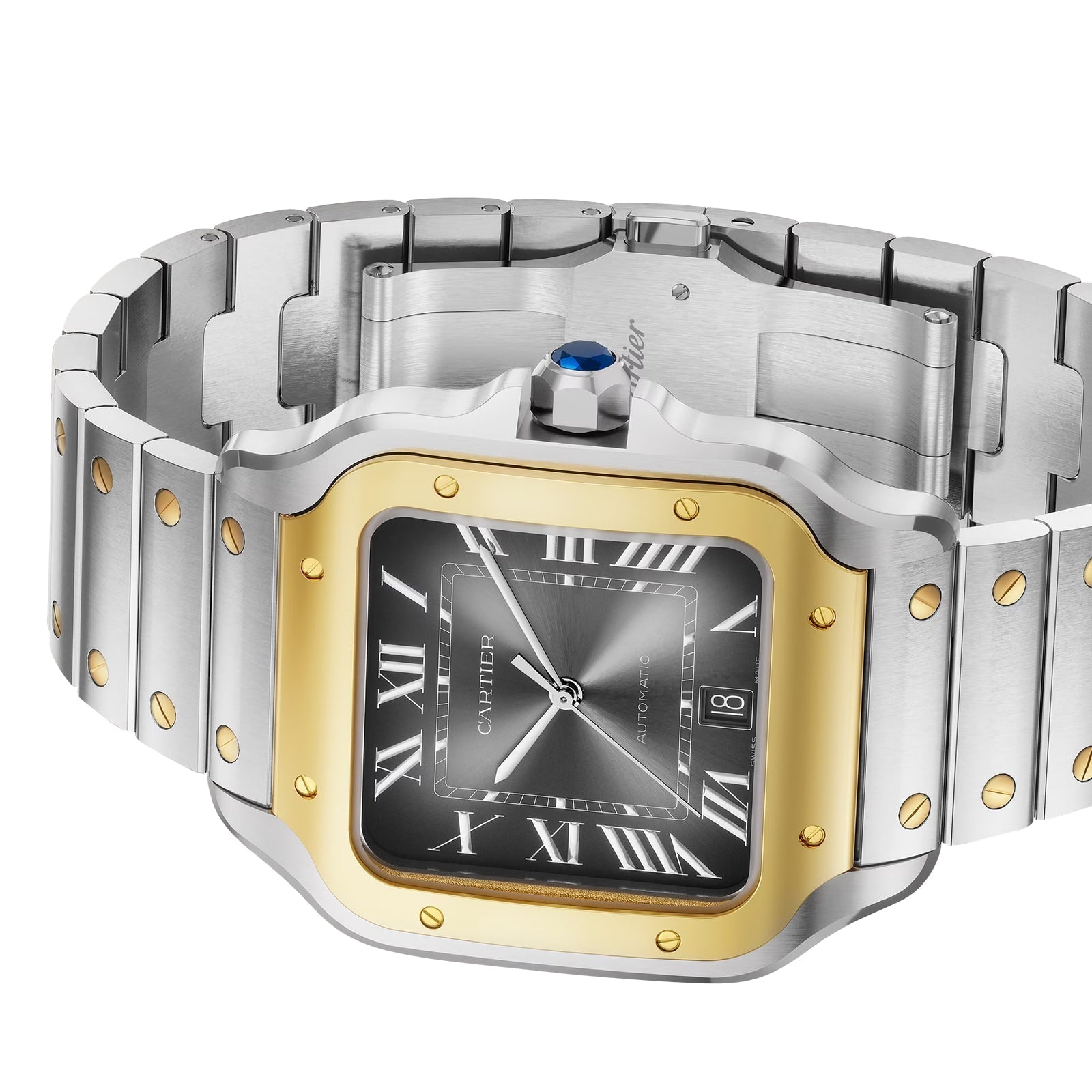 Santos de Cartier silver and gold frame Quartz black dial