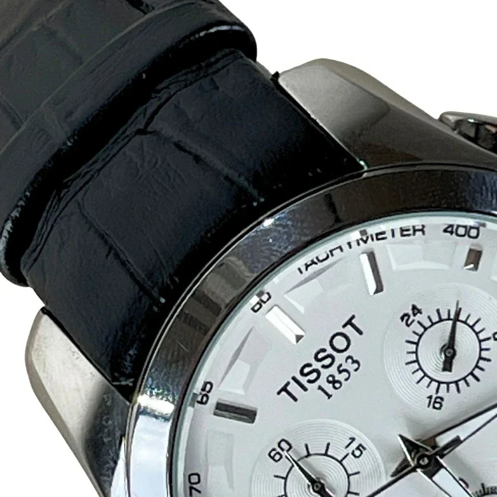 Tissot Analog White Dial Black Leather Strap