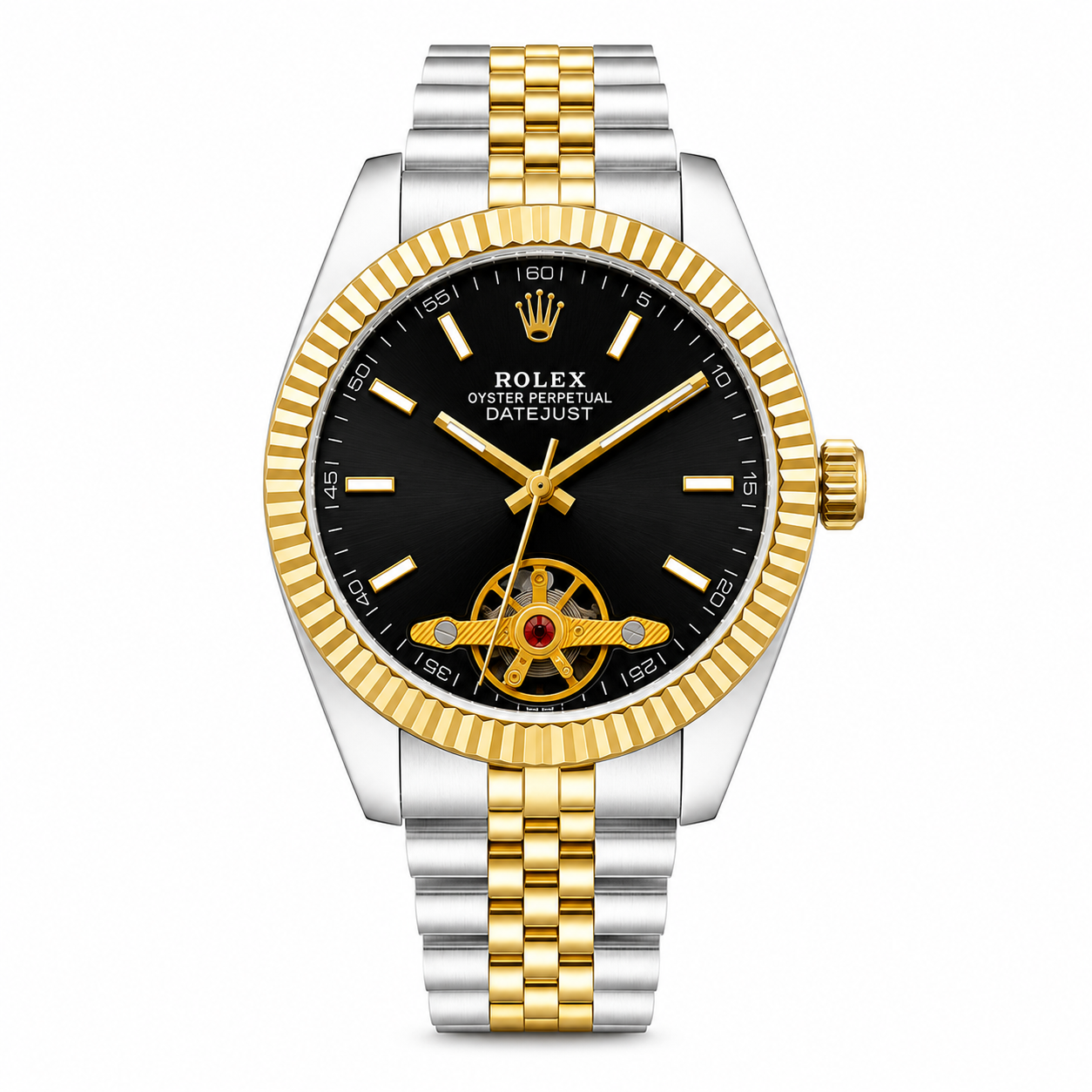 RO Classic Datejust Open-Heart Edition – Two-Tone Black Dial (Semi-Automatic)