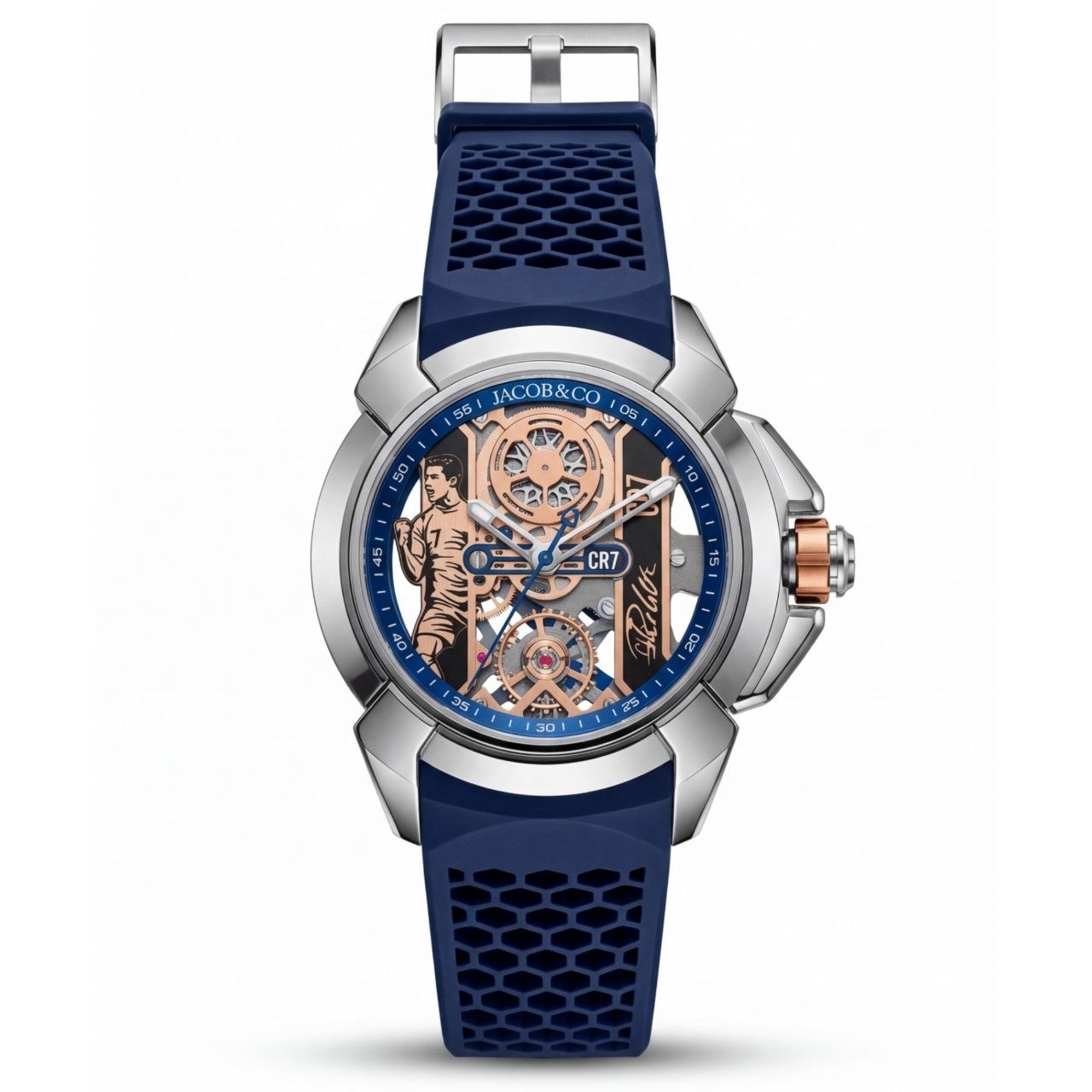Jcb & Co. Epic X "Heart of CR7" – Silver Steel & Navy Blue Edition (Semi-Automatic)