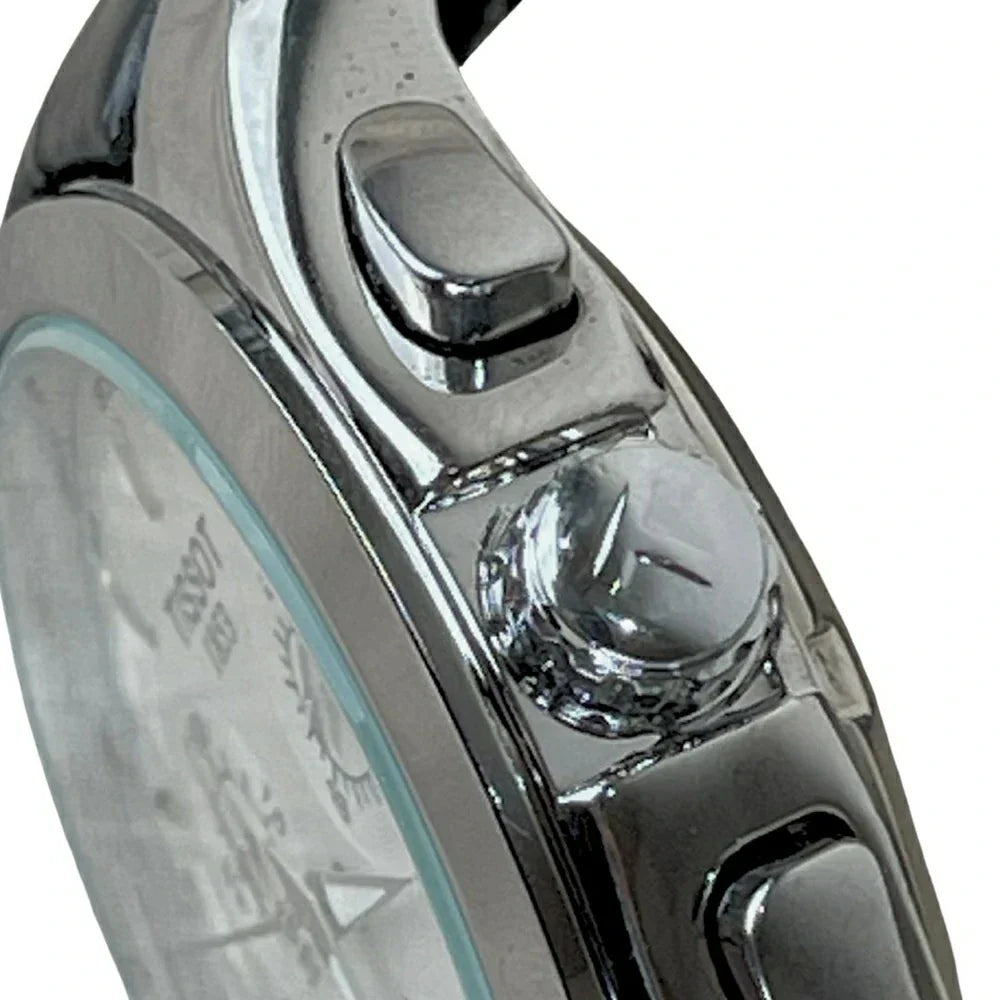 TIS Analog White Dial Black Leather Strap