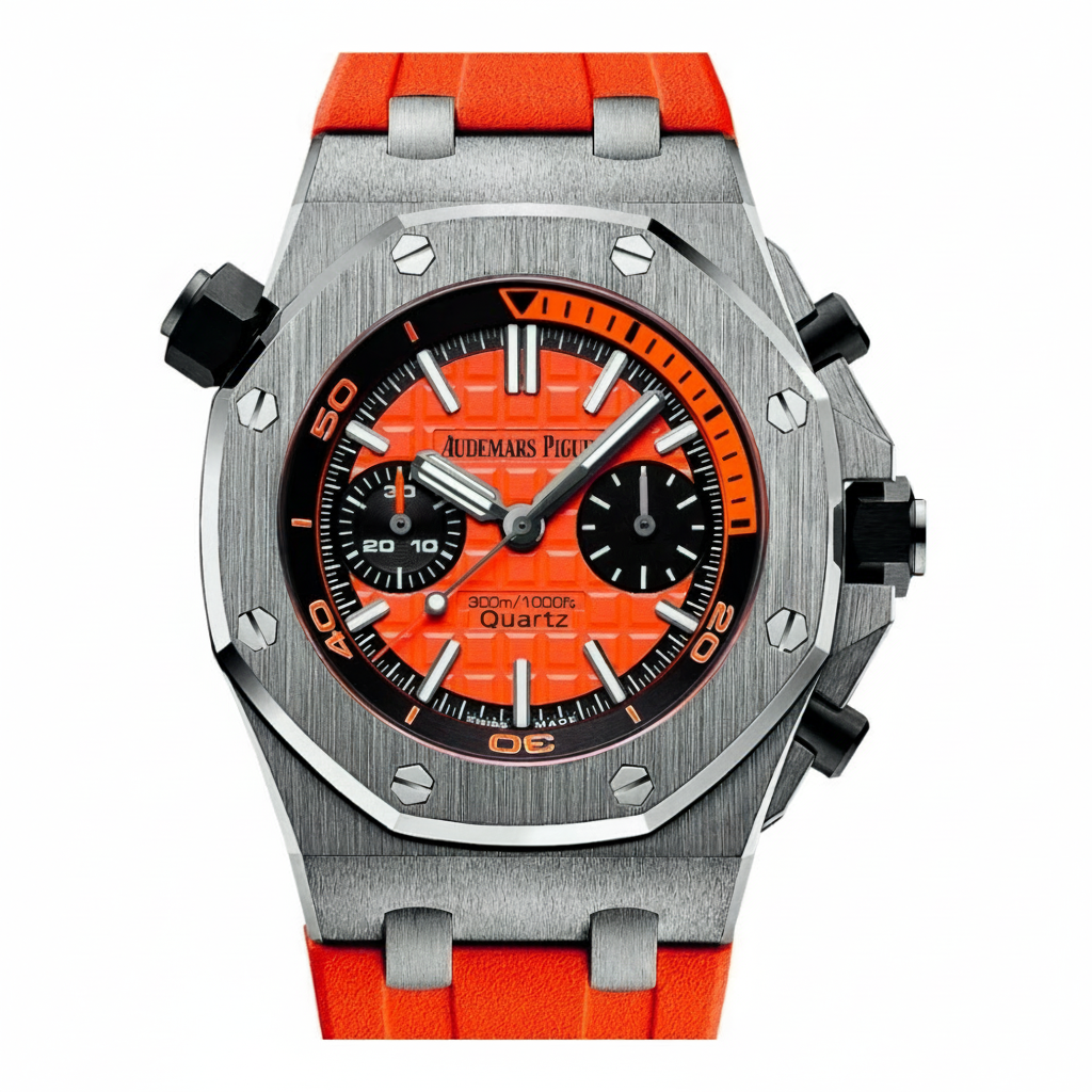 Piguet Royal Oak Quartz Offshore Diver Chronograph with orange rubber strap