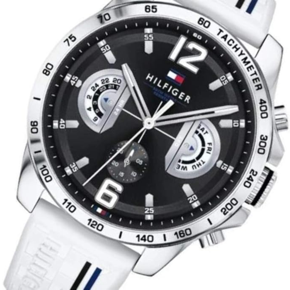Tommy Hilfiger Men's Decker Black Dial White strap