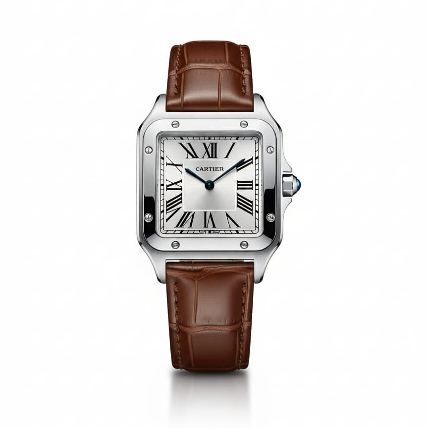 Santos de CRT Silver frame white dial and Brown leather strap