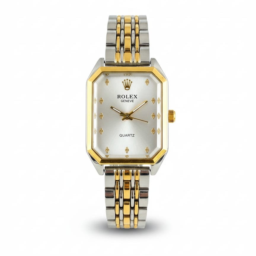 Rolex Quartz Square Silver, Gold Watch With White dial for women