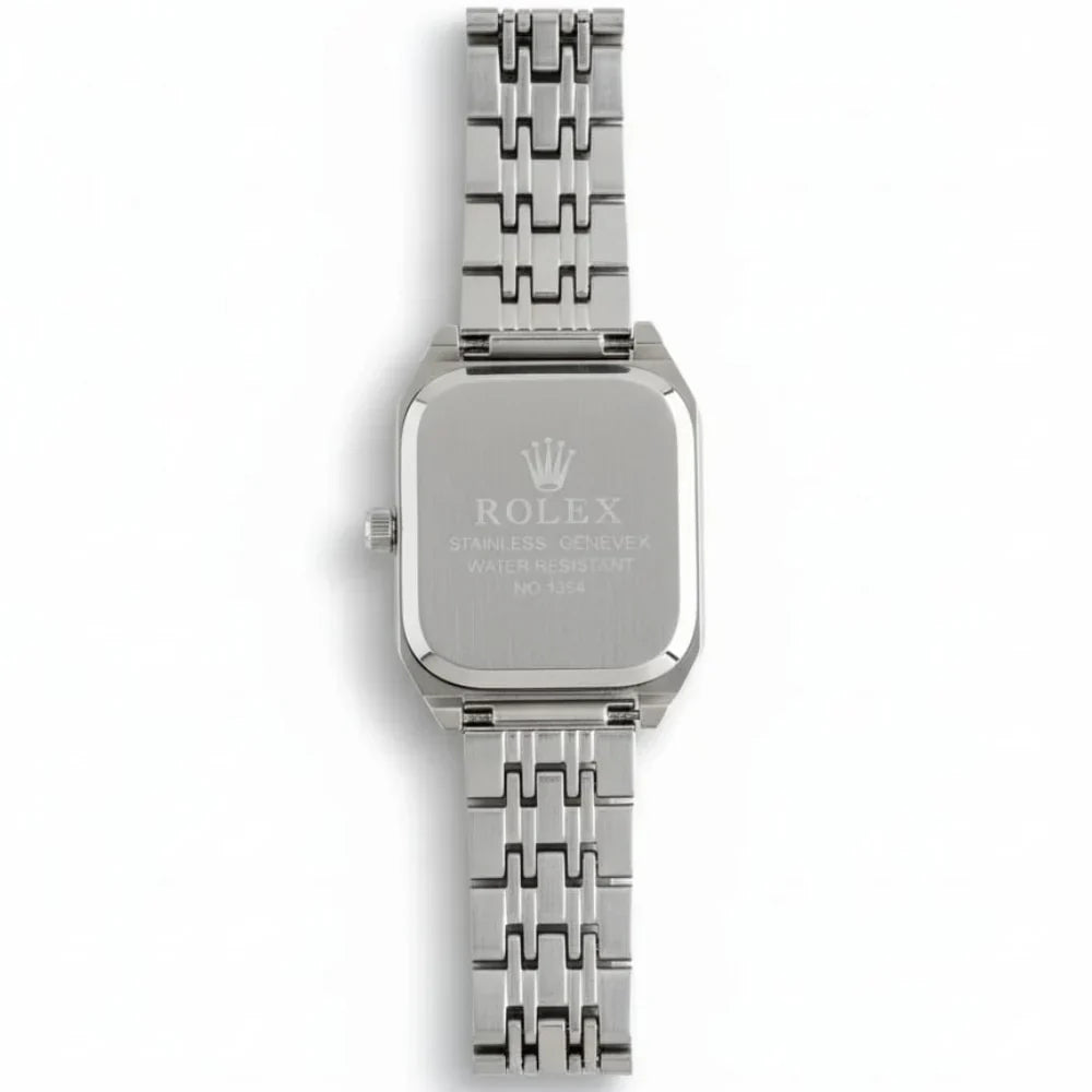 Rolex Quartz Square Silver Watch With White dial and Silver logo for women
