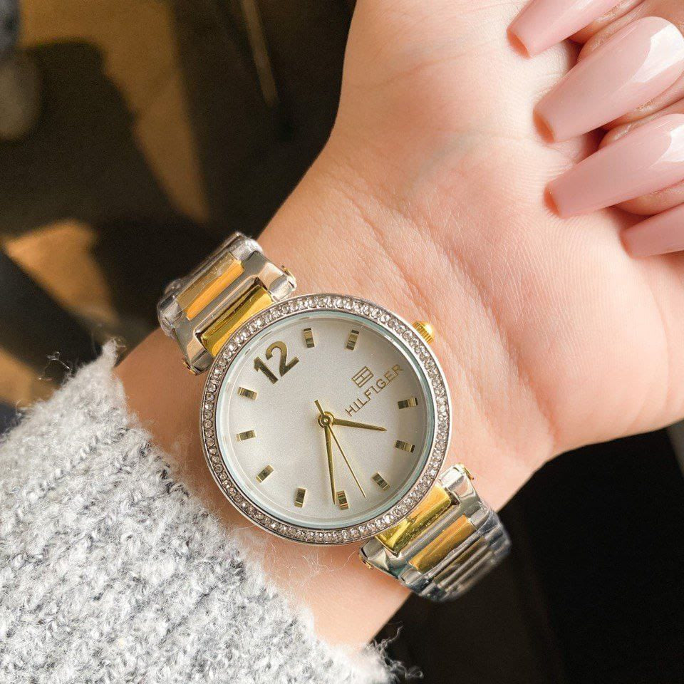 Tommy Hilfiger Crystal Bezel Silver, Gold With White dial for women