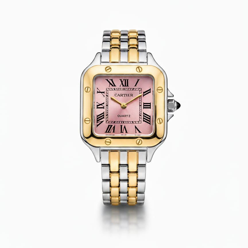 Cartier Santos Lady woman Silver, Gold With Pink dial