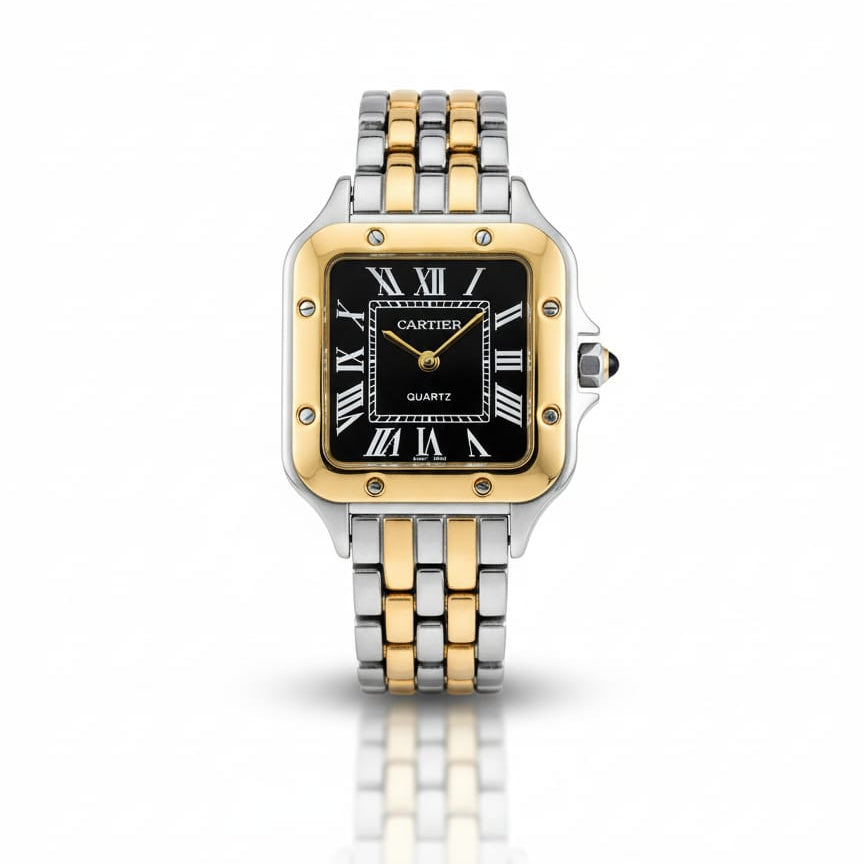 Cartier Santos Lady woman Silver, Gold With Black dial