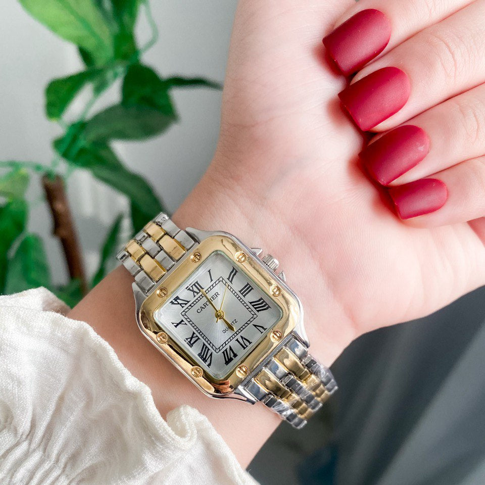 Cartier Santos Lady woman Silver, Gold With White dial