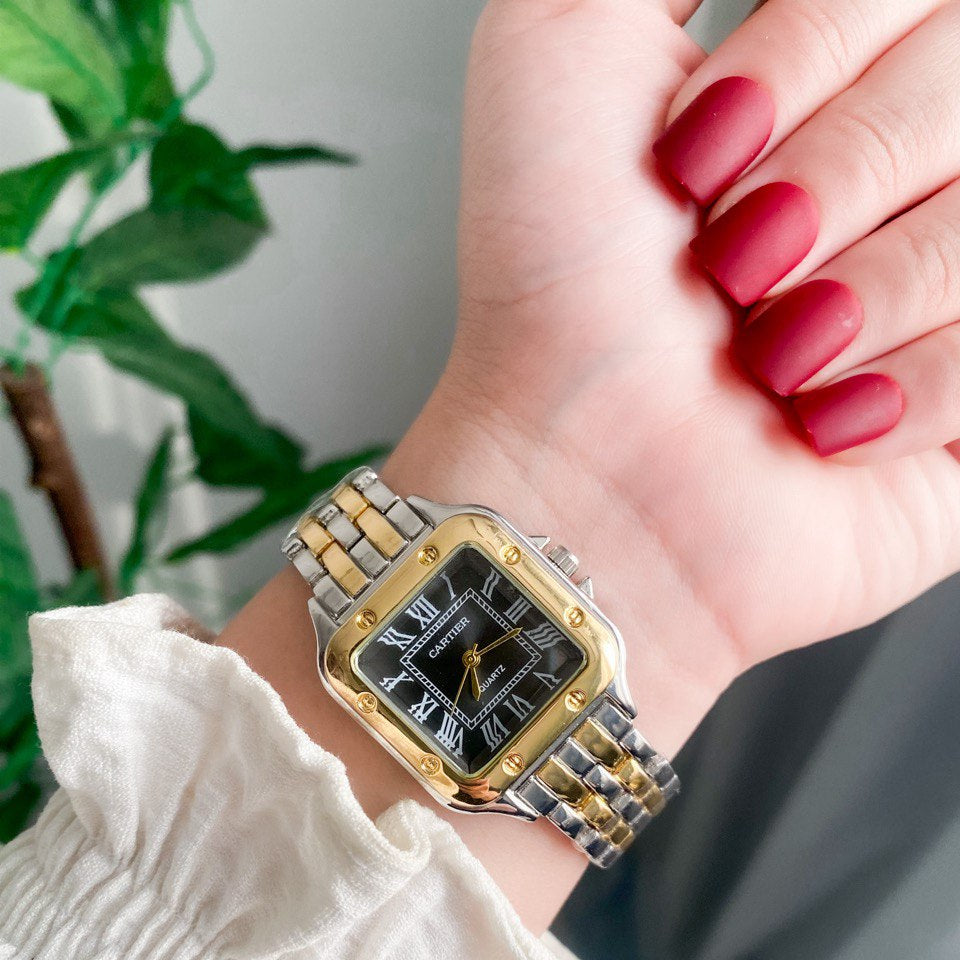 Cartier Santos Lady woman Silver, Gold With Black dial