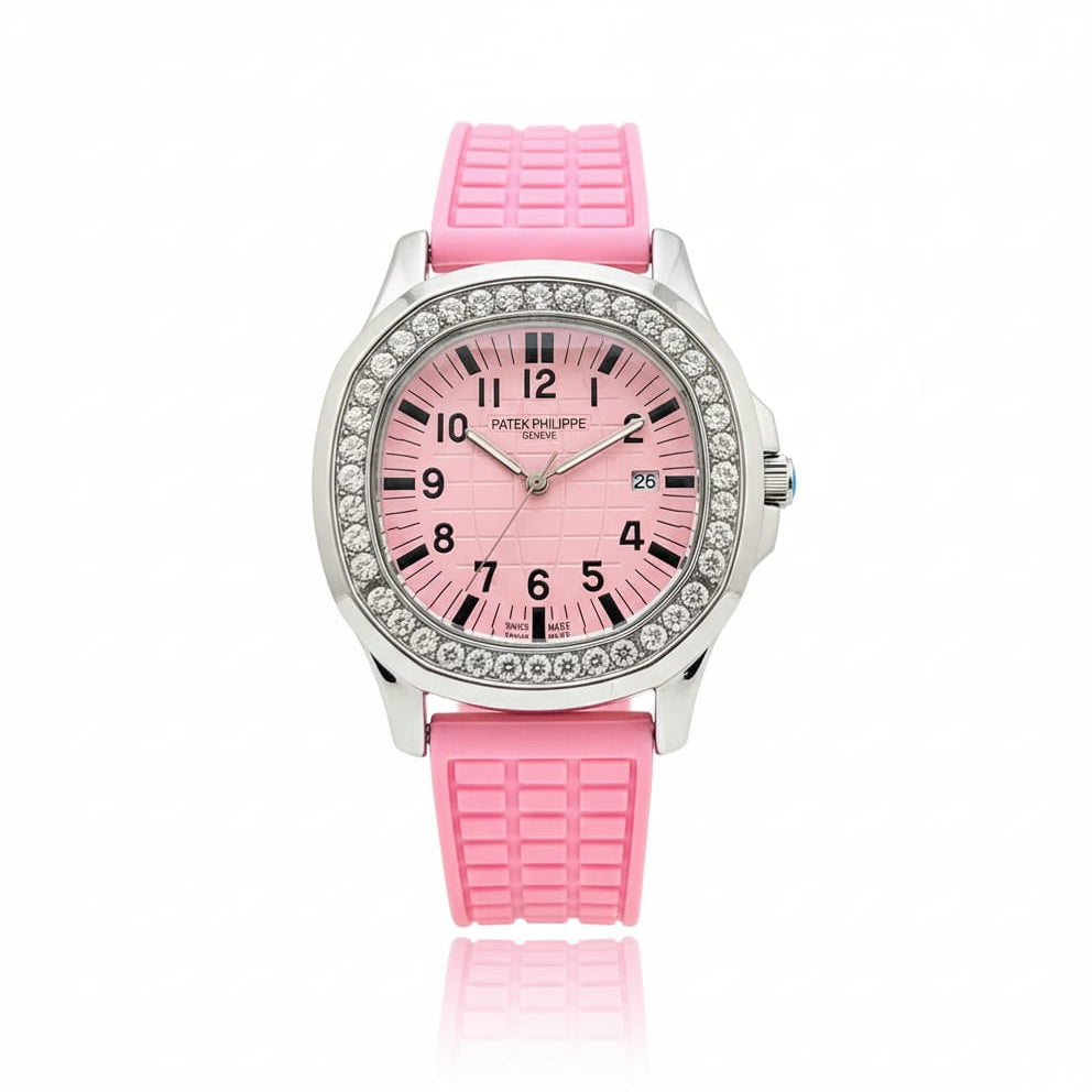 PP Aquanaut Luce Silver frame, Pink strap with Pink dial