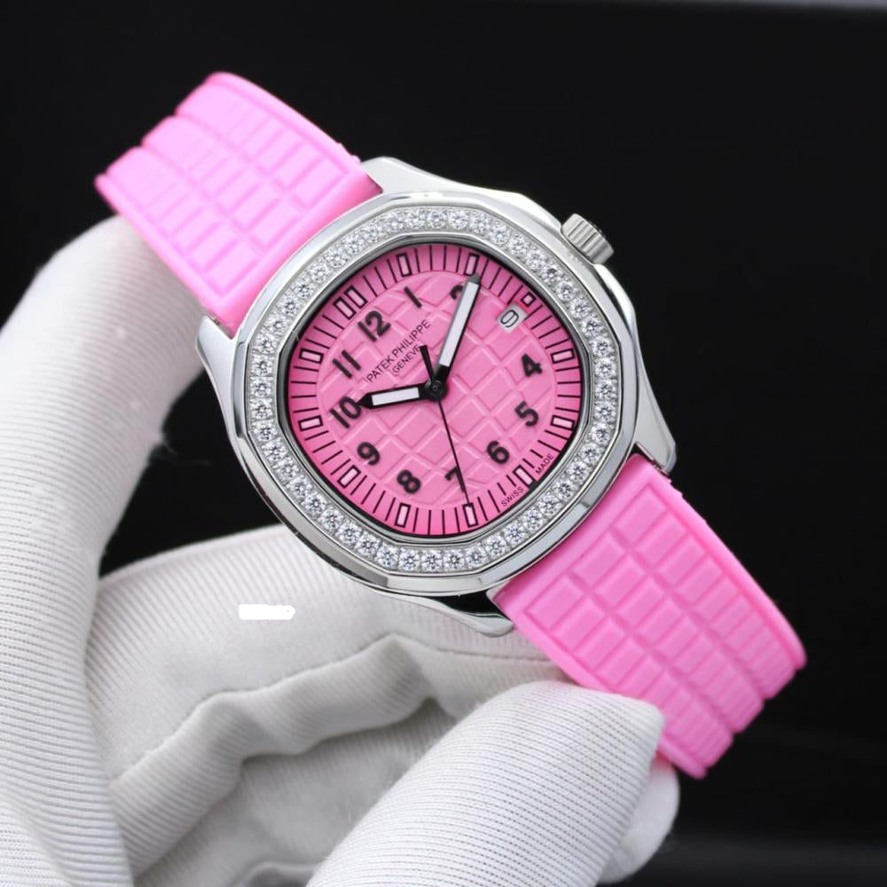 PP Aquanaut Luce Silver frame, Pink strap with Pink dial