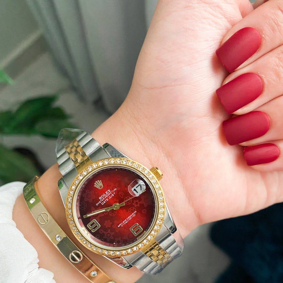 Rolex Lady-Datejust Gold, Sliver with Red dial