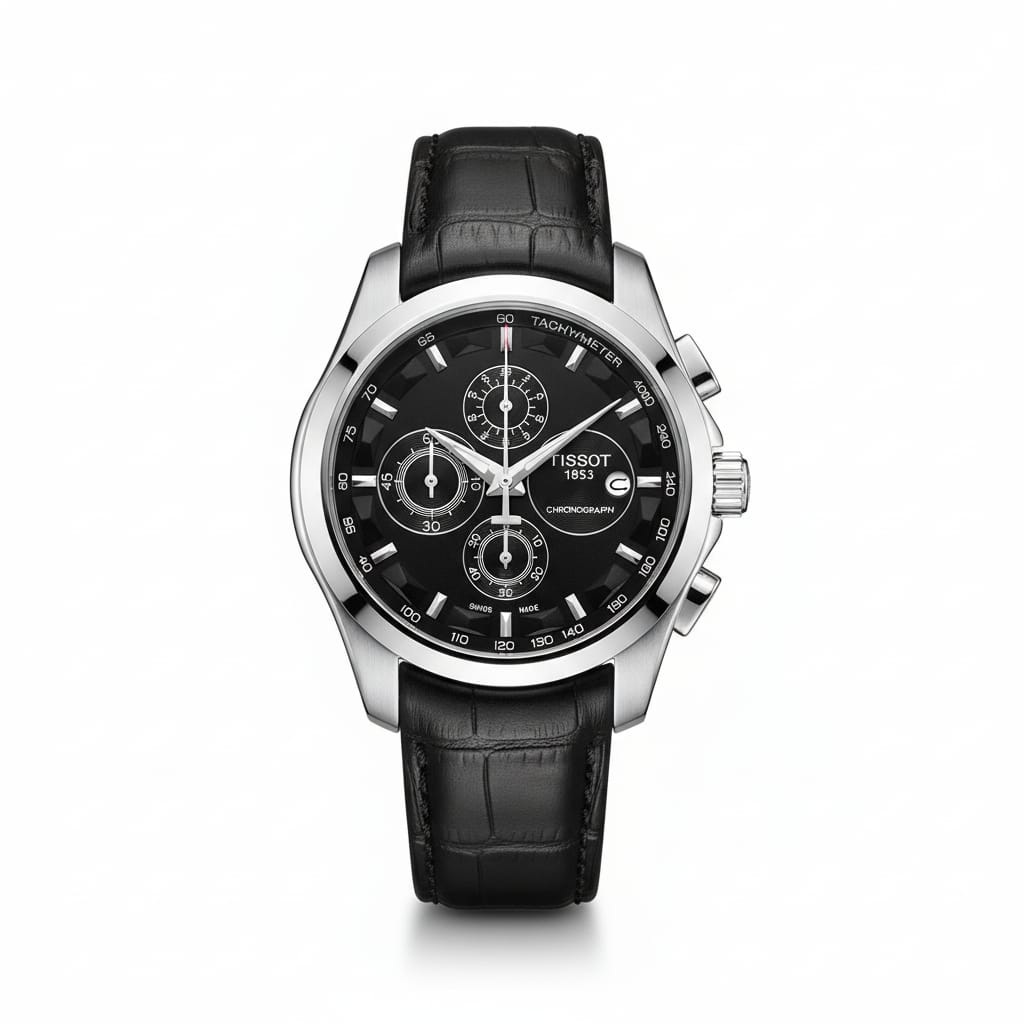 Tissot  Couturier Chronograph Black Dial Black Leather Strap
