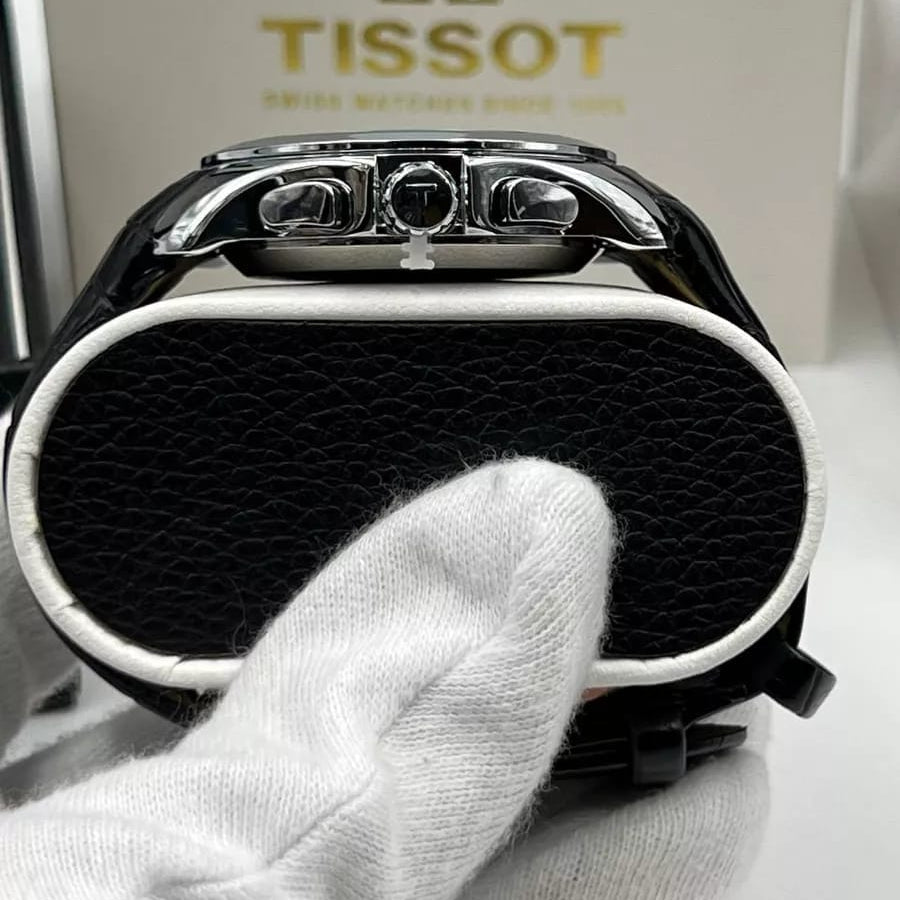 Tissot  Couturier Chronograph Black Dial Black Leather Strap