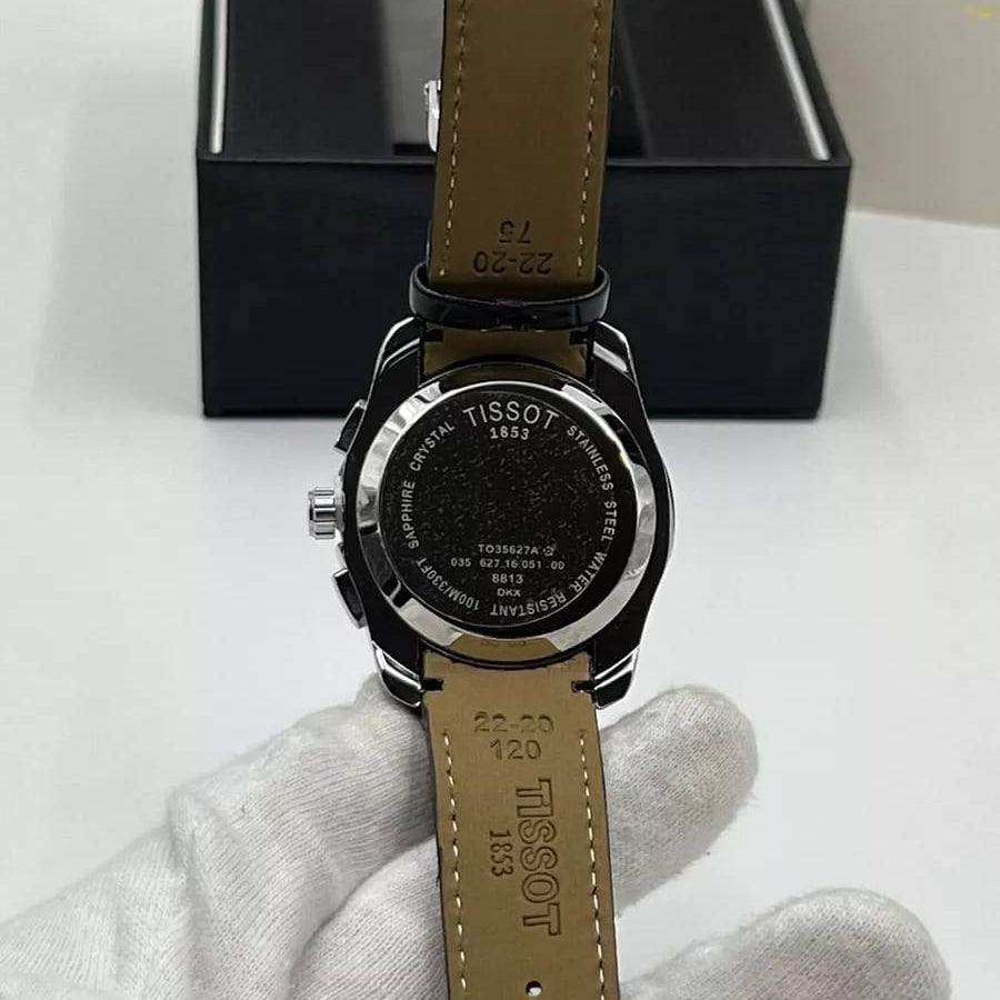 Tissot  Couturier Chronograph Black Dial Black Leather Strap