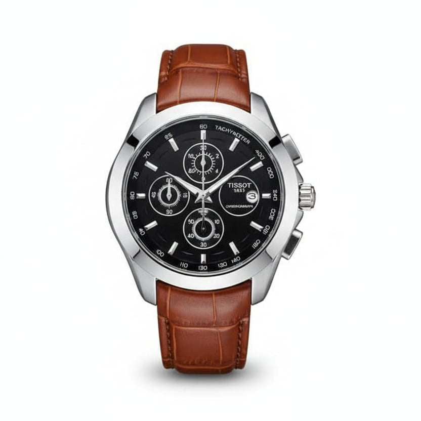 Tissot  Couturier Chronograph Black Dial Brown Leather Strap