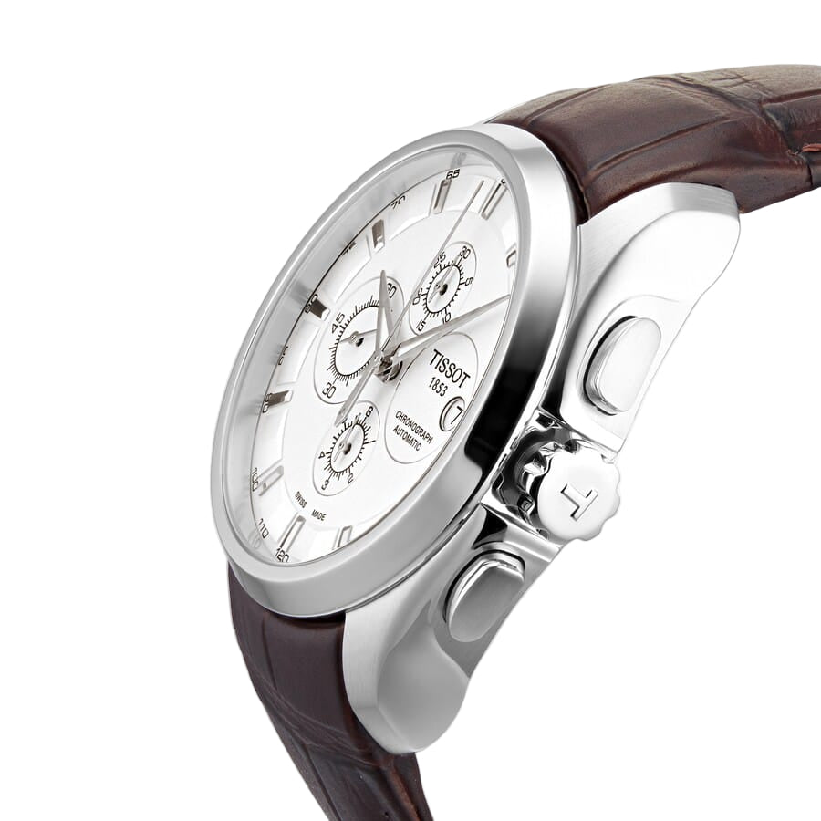 Tissot  Couturier Chronograph White Dial Brown Leather Strap