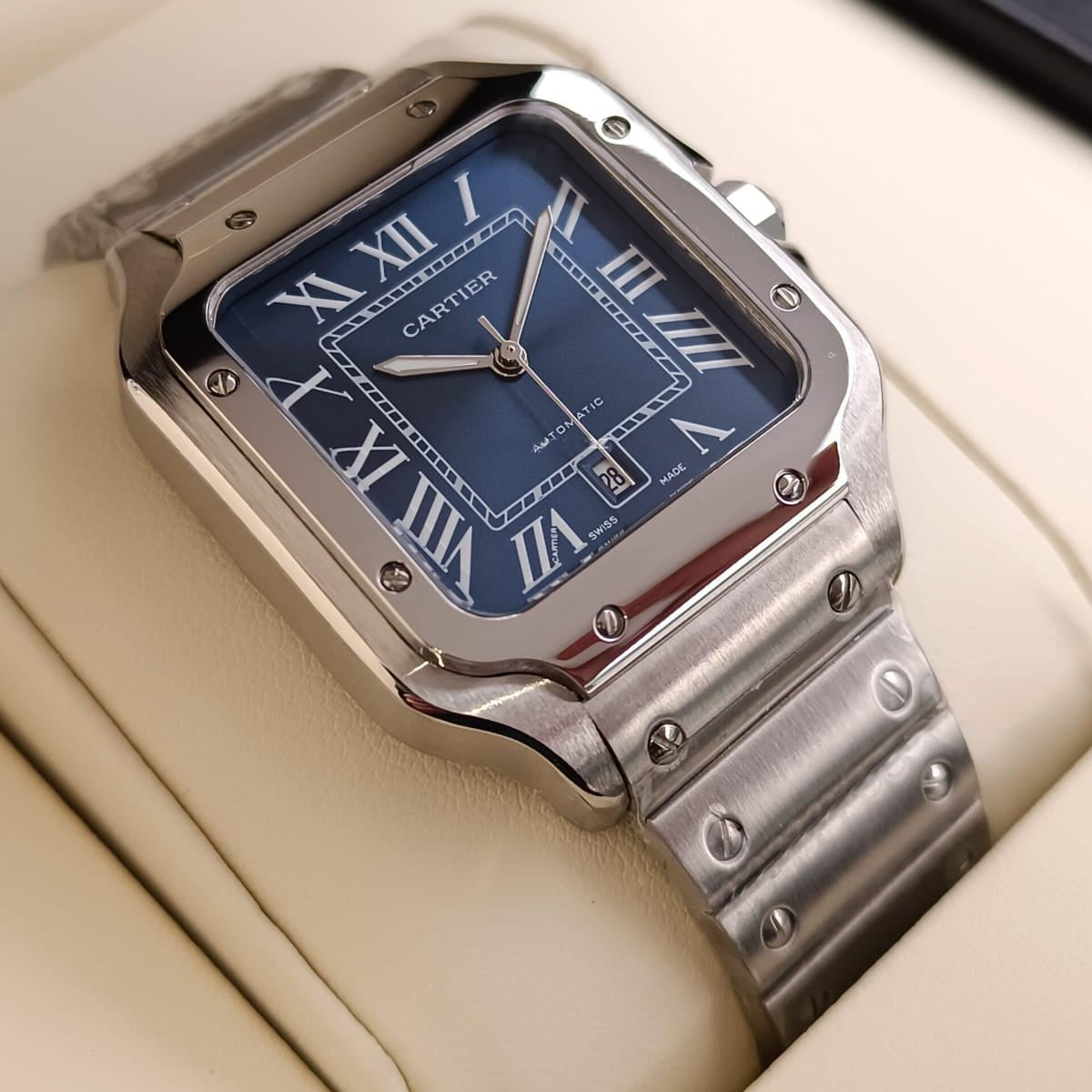 Santos de Cartier silver frame Quartz Blue dial