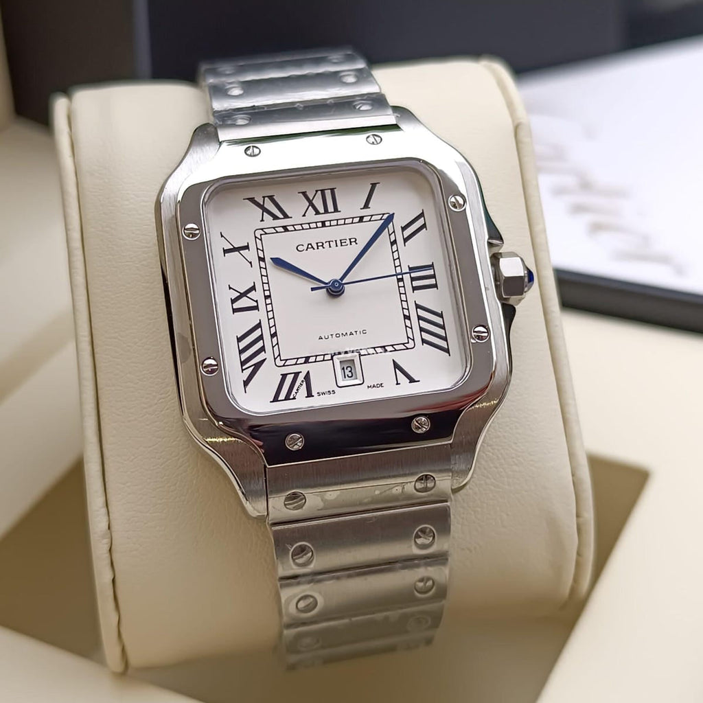 Santos de Cartier Silver frame Quartz white dial
