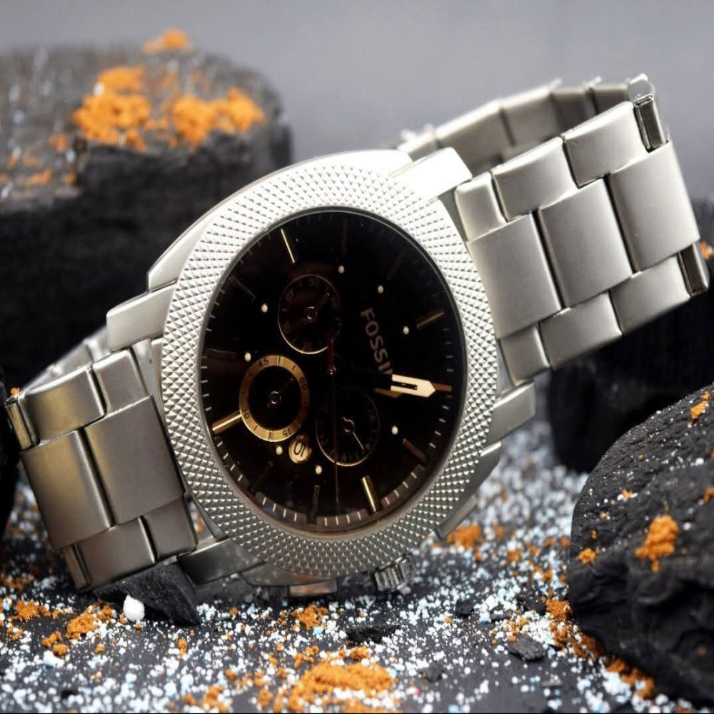 Fossil Black Dial Stainless Steel Metal Chain Men’s Watch