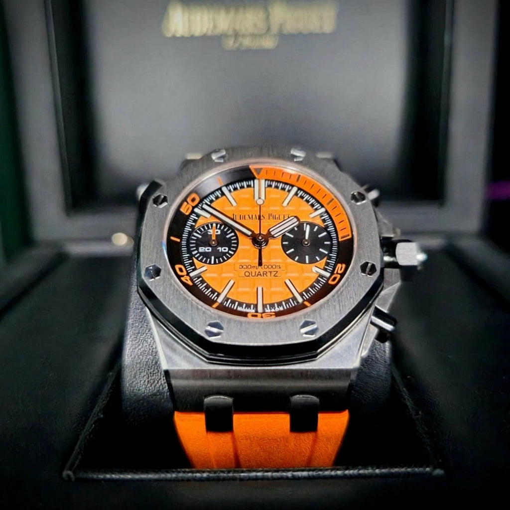 Piguet Royal Oak Quartz Offshore Diver Chronograph with orange rubber strap