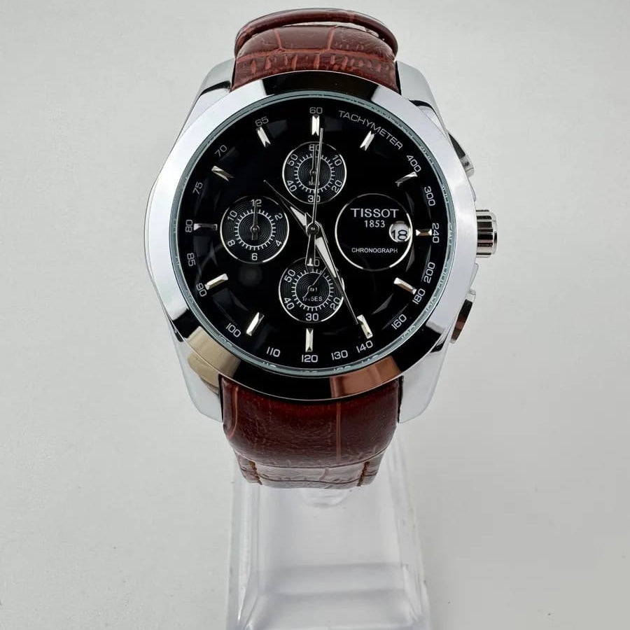 Tissot  Couturier Chronograph Black Dial Brown Leather Strap