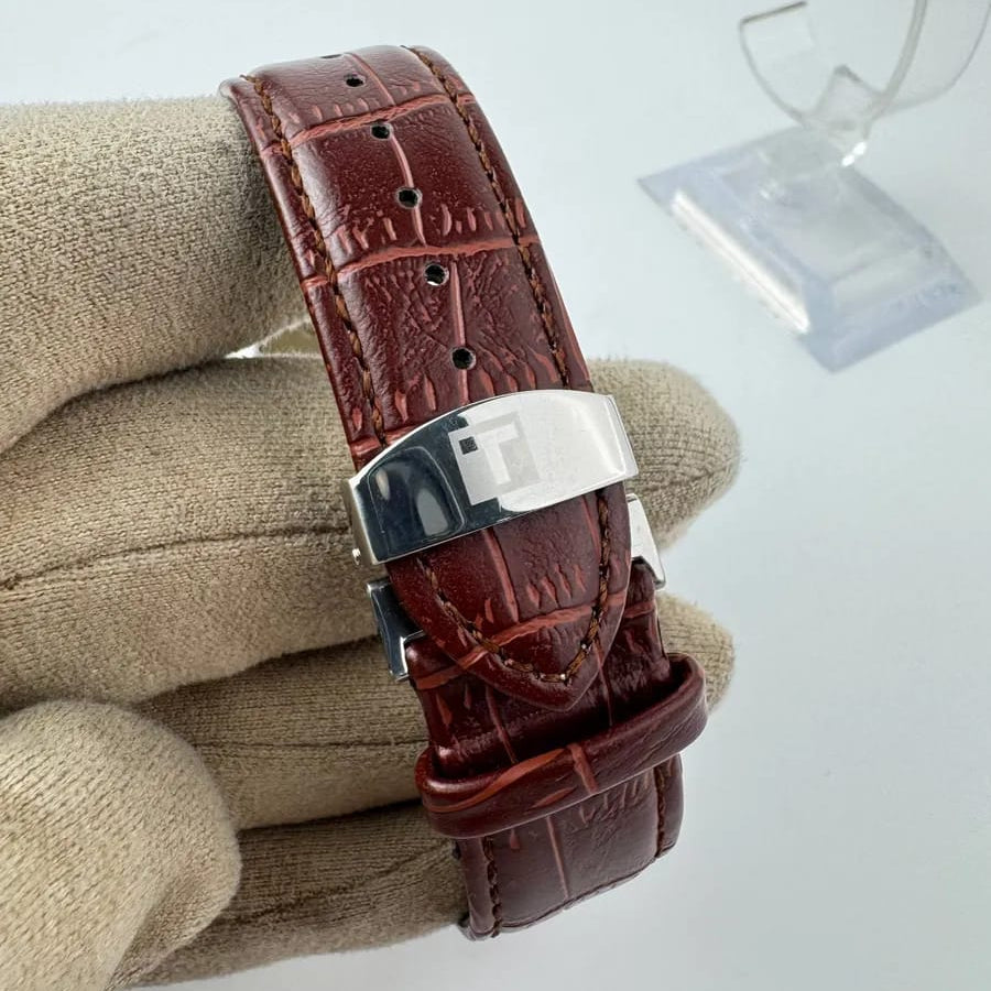 Tissot  Couturier Chronograph Black Dial Brown Leather Strap