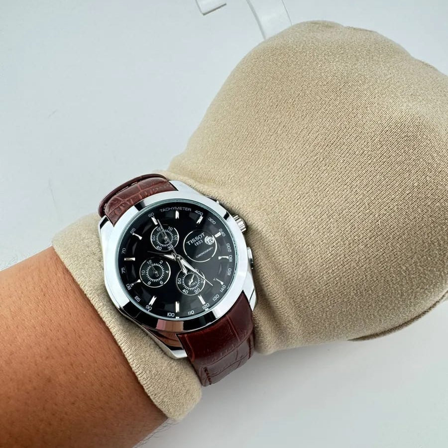 Tissot  Couturier Chronograph Black Dial Brown Leather Strap