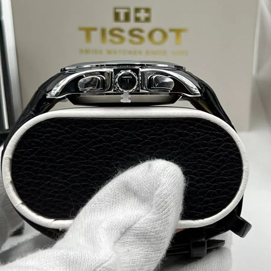 TIS Analog Black dial Black Leather Chronograph