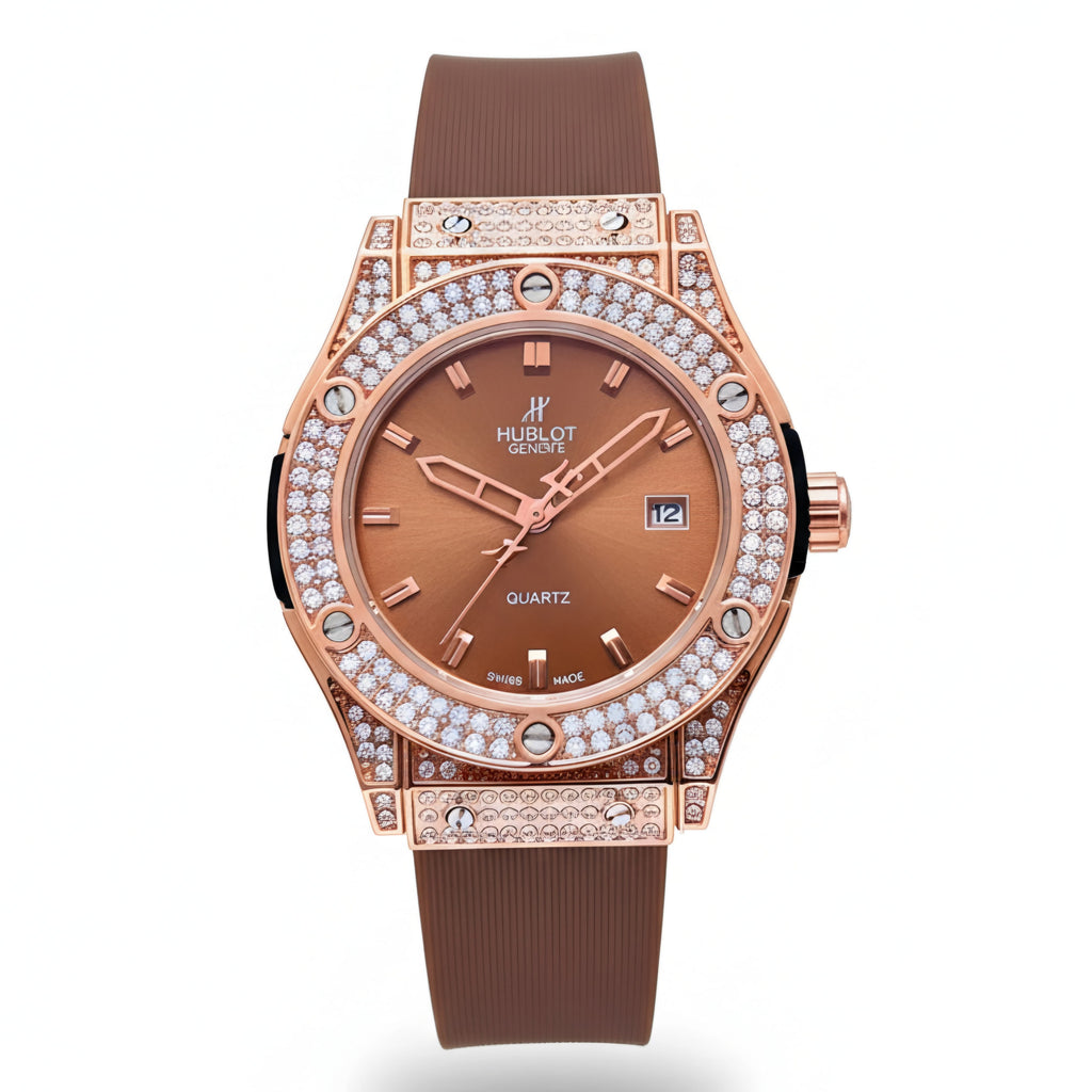 Hublot Geneve Women's Rose Gold & Brown Rubber