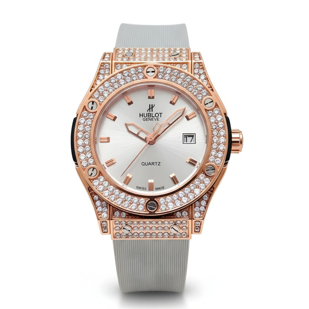 Hublot Geneve Women's Rose Gold & Grey Rubber