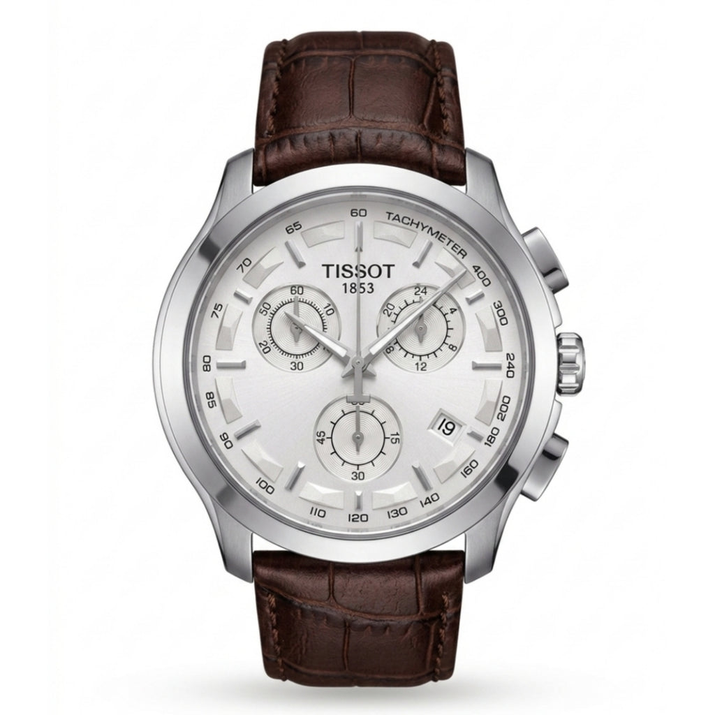 TIS Analog White Dial Brown Leather Strap