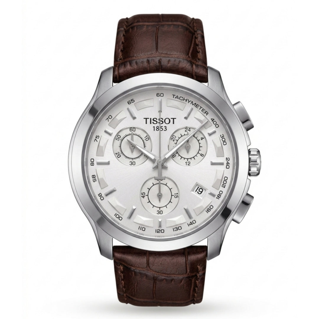 TIS Analog White Dial Brown Leather Strap