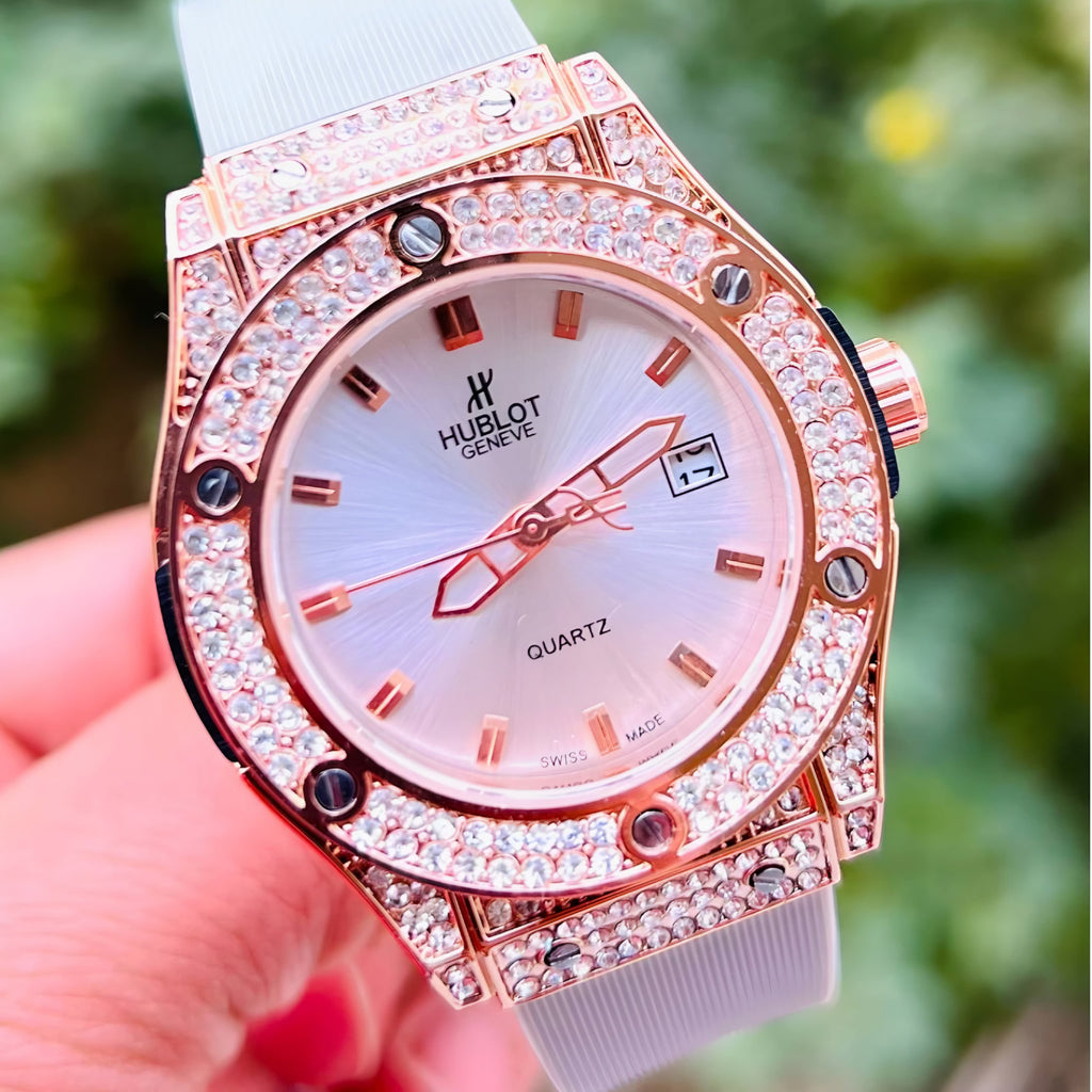 Hublot Geneve Women's Rose Gold & Grey Rubber