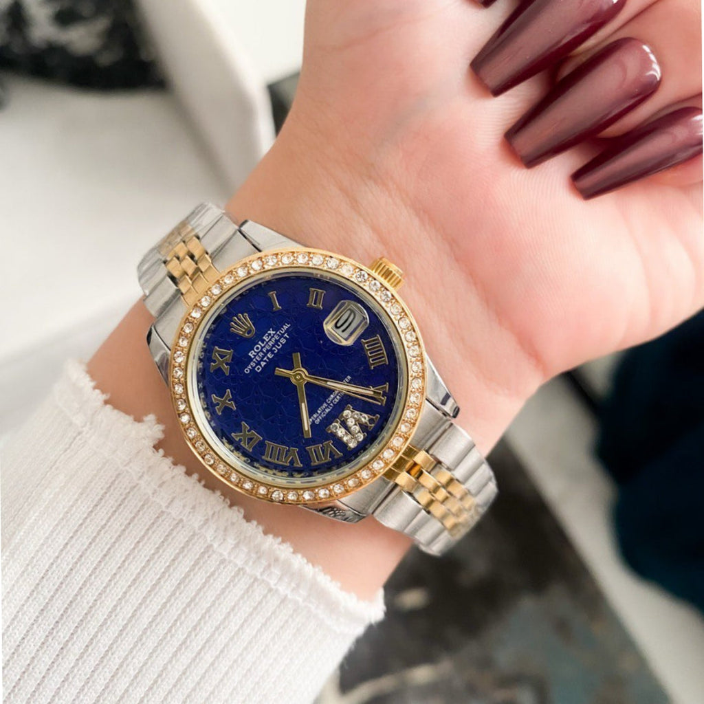 Rolex Lady Datejust Diamond Gold, Sliver with Blue dial