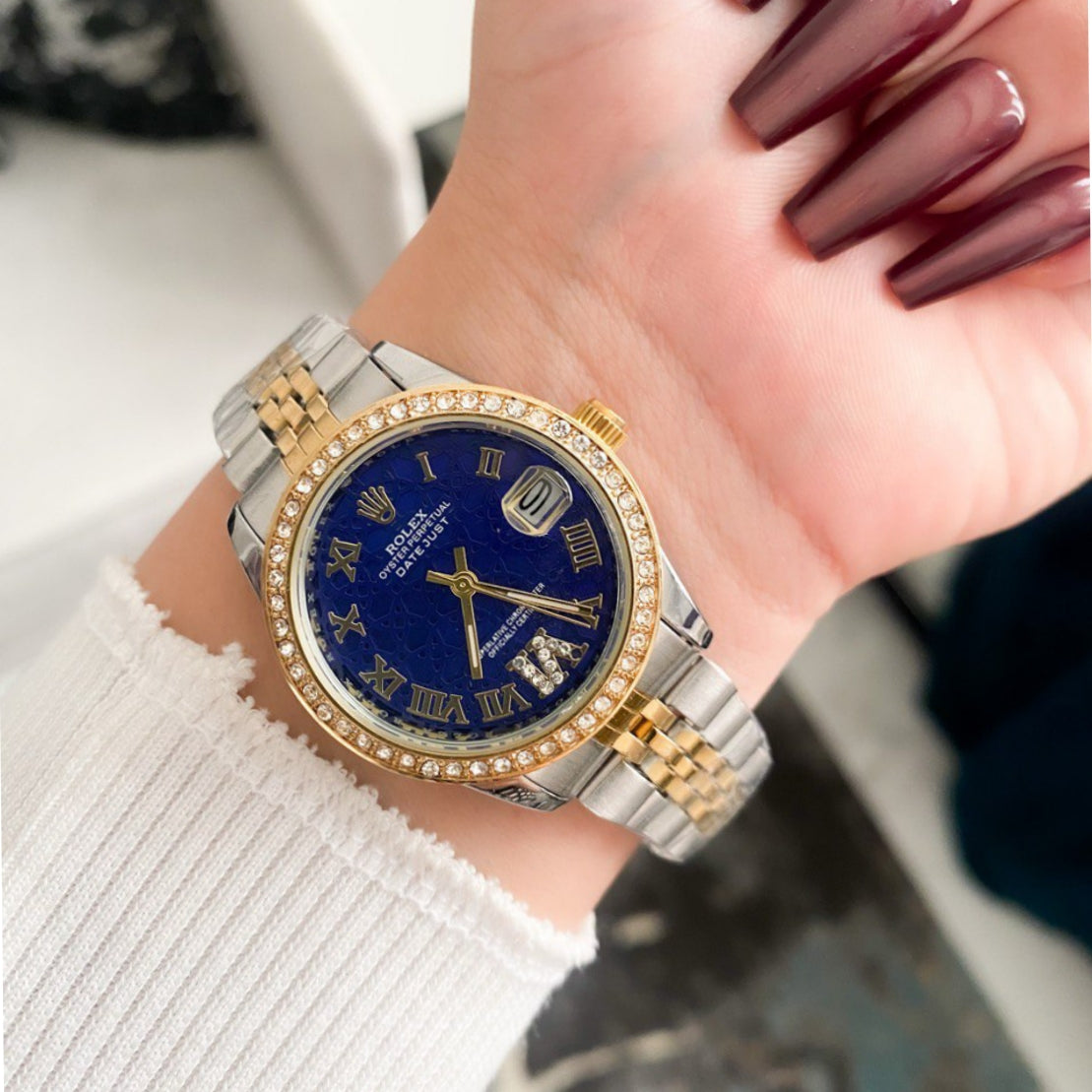 Rolex Lady Datejust Diamond Gold, Sliver with Blue dial