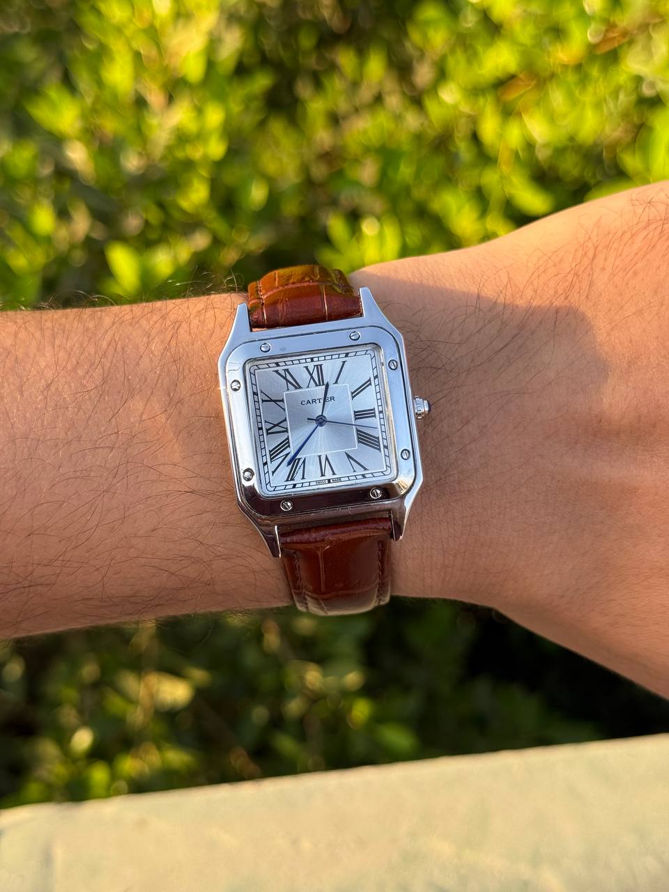Santos de CRT Silver frame white dial and Brown leather strap