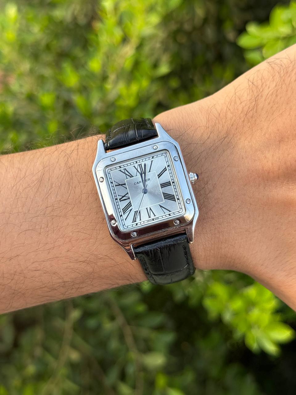Santos de CRT Silver frame White dial and Black leather strap