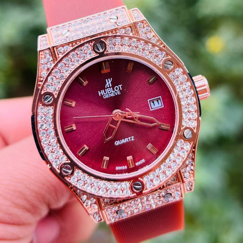 Hublot Geneve Women's Rose Gold & Red Rubber