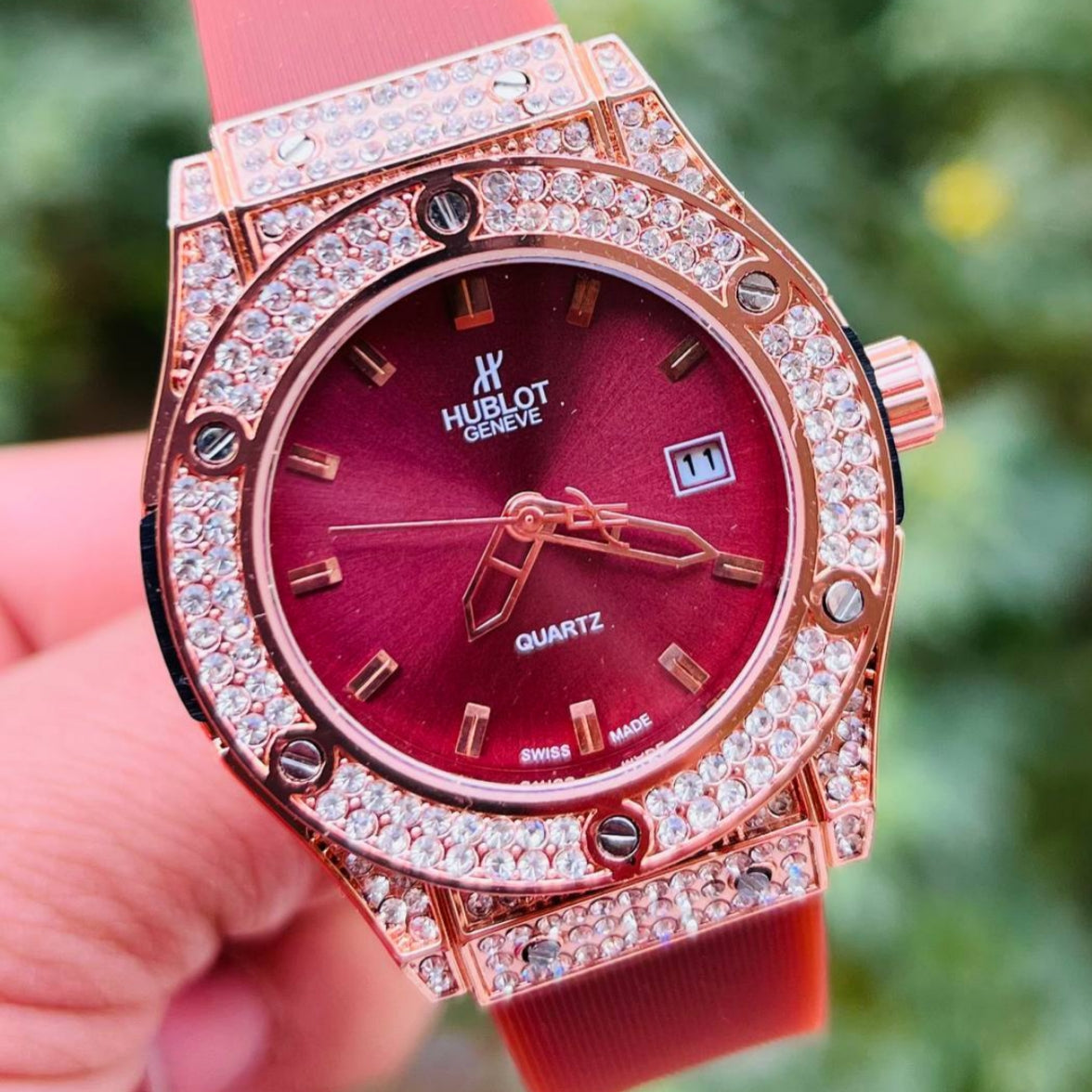 Hublot Geneve Women's Rose Gold & Red Rubber
