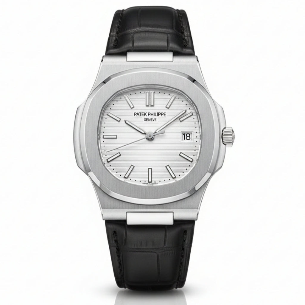 PP Nautilus Silver Steel & Black Leather (Semi-Automatic)