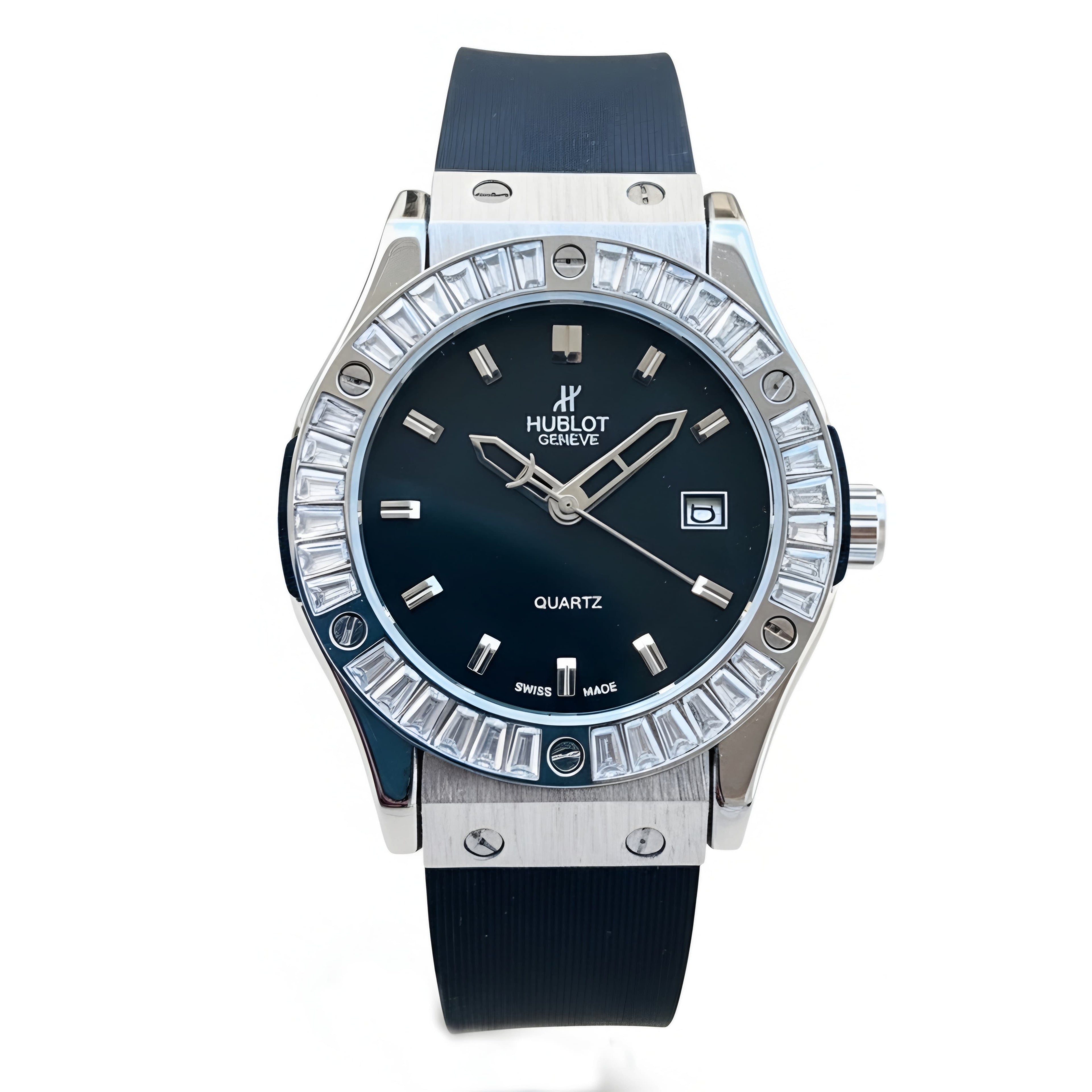 Hublot Geneve Women's Silver & Black Rubber (Baguette Bezel)
