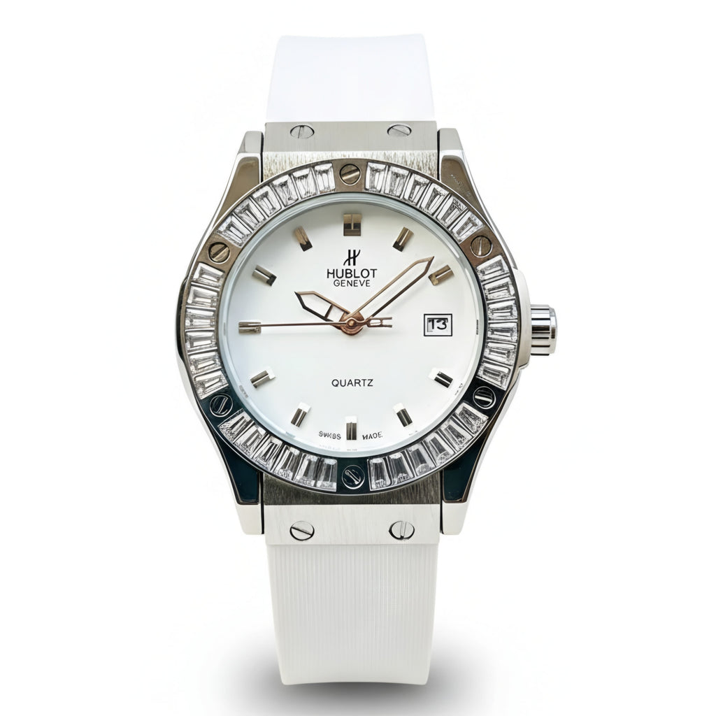HUB Geneve Women's Silver & Pure White Rubber