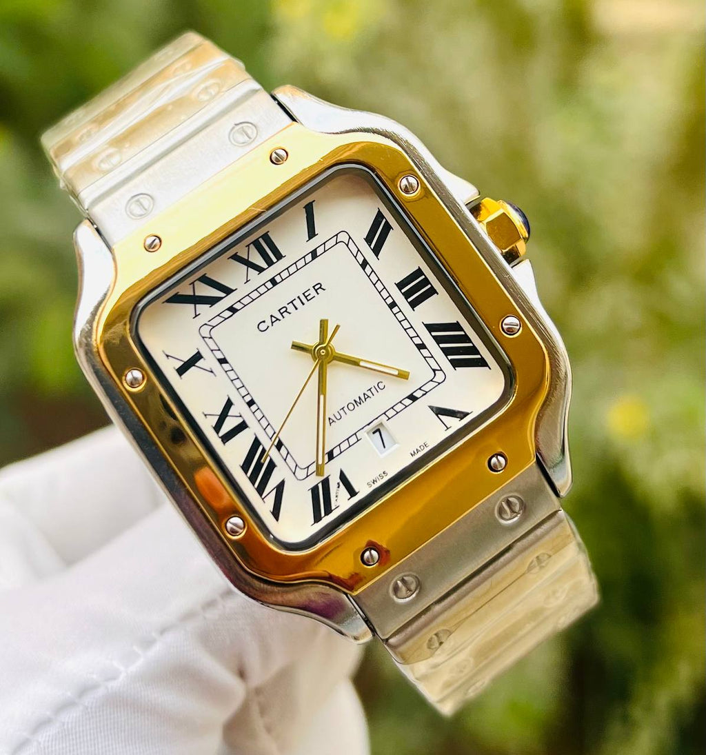 Santos de Cartier Golden frame Quartz white dial