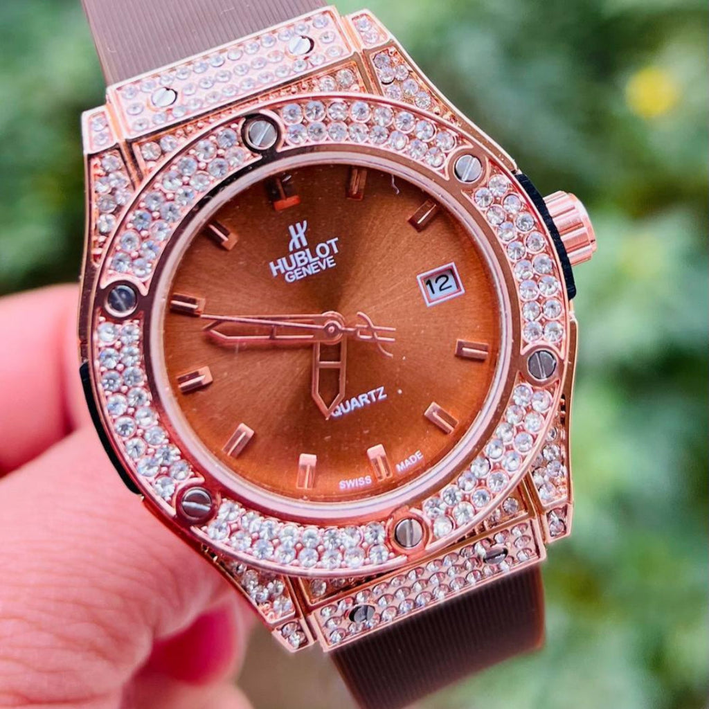 Hublot Geneve Women's Rose Gold & Brown Rubber