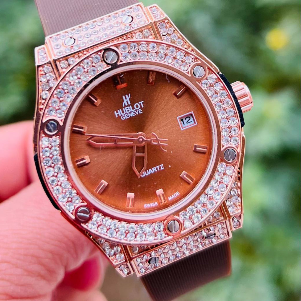 Hublot Geneve Women's Rose Gold & Brown Rubber